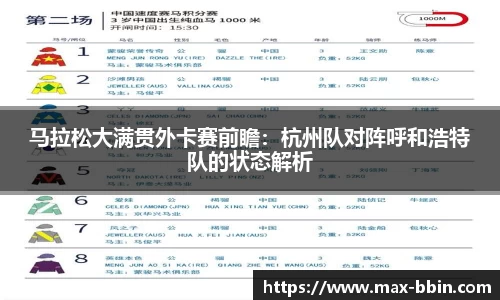 马拉松大满贯外卡赛前瞻：杭州队对阵呼和浩特队的状态解析